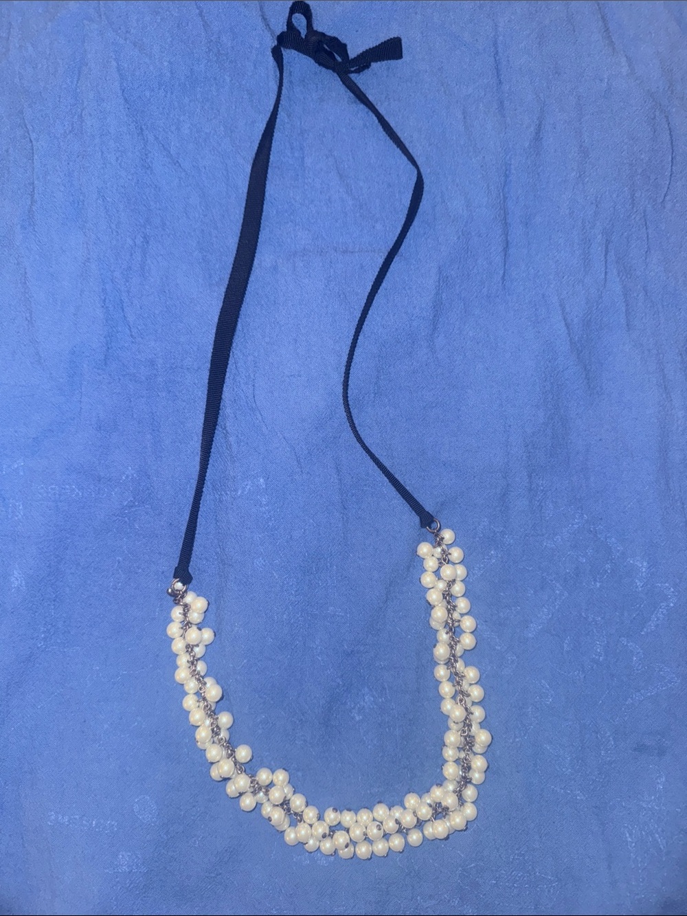 J. Crew Ivory Pearl Multi-Strand Necklace with Black Ribbon